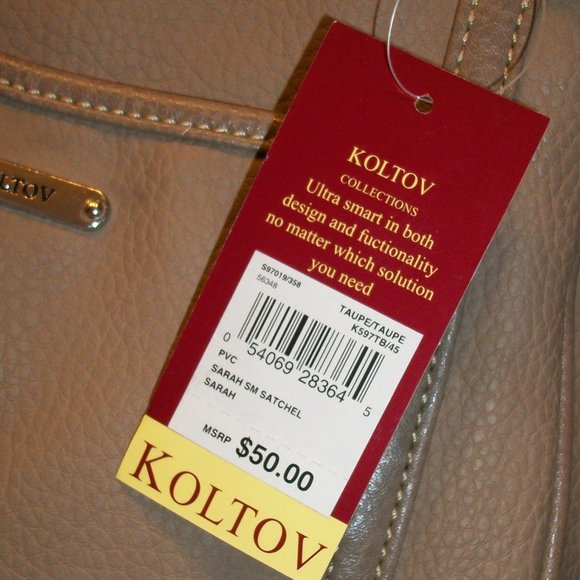 KOLTOV "Sarah" Taupe Faux Leather Satchel NWT 9.5"L x 7"H x 3"D Crossbody Strap - Picture 5 of 14